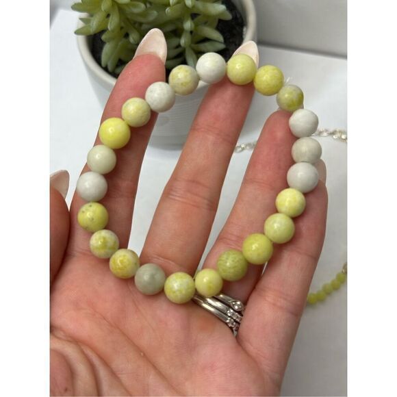 Yellow Jasper Gemstone Beaded Stretch Bracelet and Anklet - Picture 2 of 6